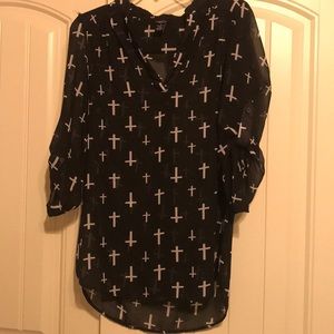 Black and White Cross Blouse